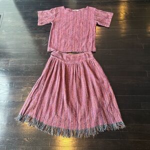 Vintage Pink and Purple Two-Piece knit Set fringe bottom
